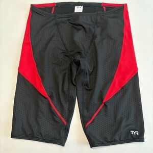 TYR XL 38 Mens Swim Jammers Black Red Print Competition Swimsuit 12"‎ NWOT